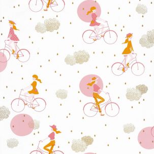 Papier peint Vélo sous la pluie Rose Framboise Ocre