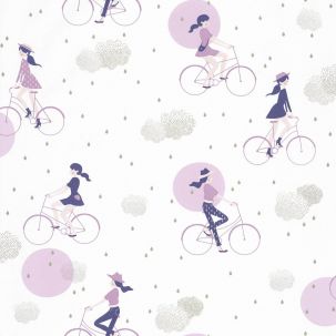 Papier peint Vélo sous la pluie Rose Doux Parme Argent