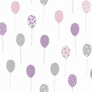 Papier peint Ballons Party Time Rose Doux Parme Gris
