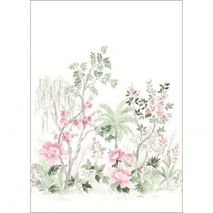 Décor panoramique Jardin Japonais 2 Panneaux Vert Doux Rose Doux