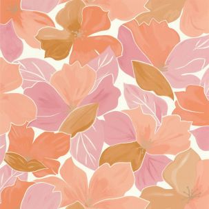 Papier peint Fleurs Tropical Août Rose Corail Doré