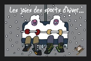 Tapis d'Entrée Humoristique "Les joies du sport d'hiver" 40 x 60 cm