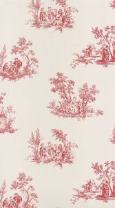 Papier peint Toile de Jouy Scène Bucolique Rouge