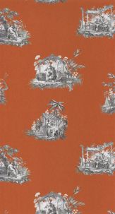 Papier peint Toile de Jouy Chinoiserie Orange