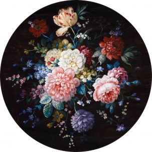 Cercle Décor panoramique Fleur Gertrude 1 Panneau Noir et Rose