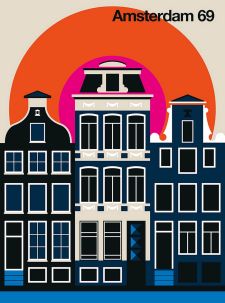Décor panoramique Pop Art Amsterdam 2 Panneaux Premium Noir Orange