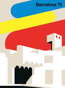 Décor panoramique Pop Art Barcelone 2 Panneaux Premium Beige